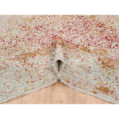 Modern and Contemporary Wool & Silk Hand Knotted Rug Ivory No Border 8.2X8.1 -O063252