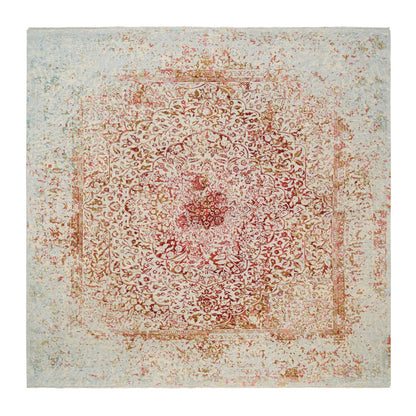 Modern and Contemporary Wool & Silk Hand Knotted Rug Ivory No Border 10.1X10.0 -O063253