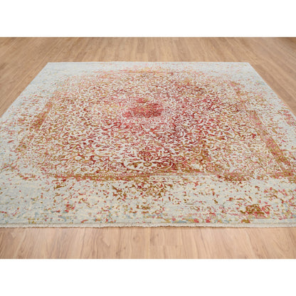 Modern and Contemporary Wool & Silk Hand Knotted Rug Ivory No Border 10.1X10.0 -O063253