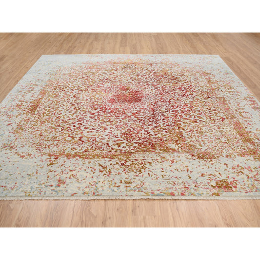 Modern and Contemporary Wool & Silk Hand Knotted Rug Ivory No Border 10.1X10.0 -O063253