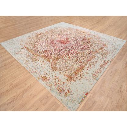 Modern and Contemporary Wool & Silk Hand Knotted Rug Ivory No Border 10.1X10.0 -O063253