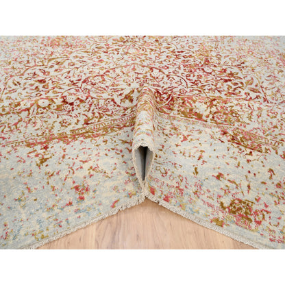 Modern and Contemporary Wool & Silk Hand Knotted Rug Ivory No Border 10.1X10.0 -O063253