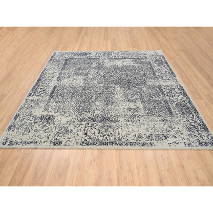 Modern and Contemporary Wool & Art Silk Hand Loomed Rug Grey No Border 8.0X8.0 -O063257