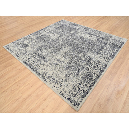 Modern and Contemporary Wool & Art Silk Hand Loomed Rug Grey No Border 8.0X8.0 -O063257