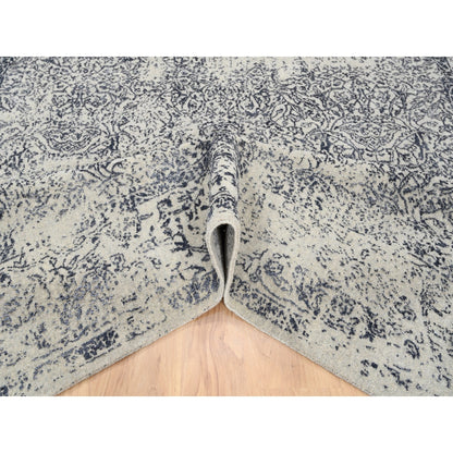 Modern and Contemporary Wool & Art Silk Hand Loomed Rug Grey No Border 8.0X8.0 -O063257
