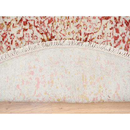 Modern and Contemporary Wool & Silk Hand Knotted Rug Ivory No Border 5.0X5.0 -O063261