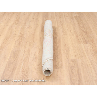 Modern and Contemporary Wool & Silk Hand Knotted Rug Ivory No Border 5.0X5.0 -O063261