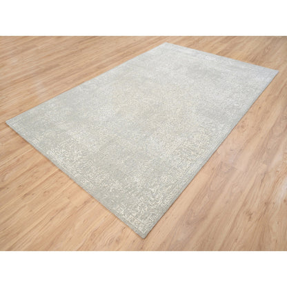 Modern and Contemporary Wool & Art Silk Hand Loomed Rug Beige No Border 6.0X9.2 -O063269