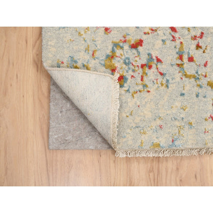 Modern and Contemporary Wool & Silk Hand Knotted Rug Ivory No Border 10.0X14.0 -O063271