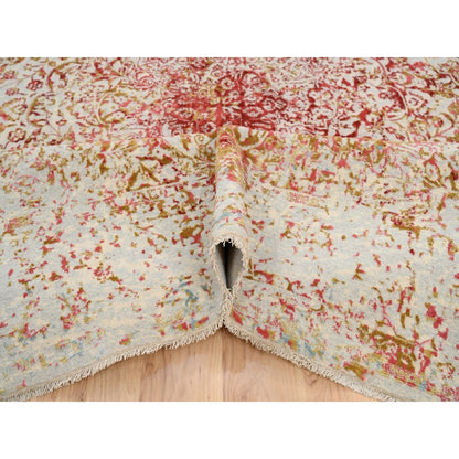 Modern and Contemporary Wool & Silk Hand Knotted Rug Ivory No Border 10.0X14.0 -O063271