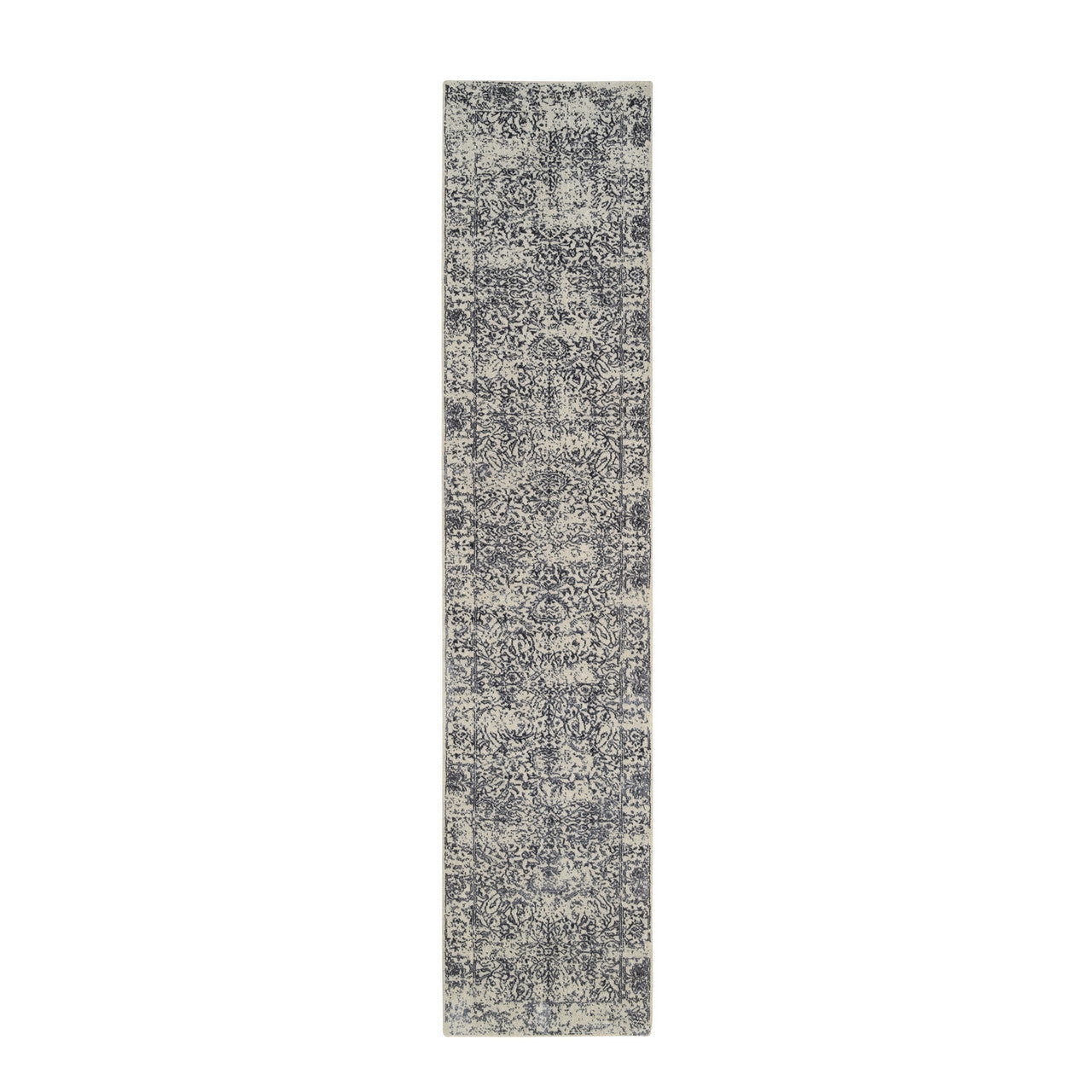 Gray 2'7" x 12'2" Modern and Contemporary & Art Handloom Wool/Silk Rug - Sku: O063277
