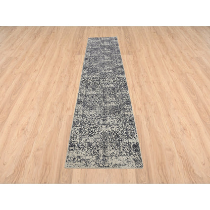 Modern and Contemporary Wool & Art Silk Hand Loomed Rug Grey No Border 2.7X12.2 -O063277