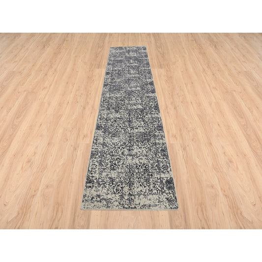 Modern and Contemporary Wool & Art Silk Hand Loomed Rug Grey No Border 2.7X12.2 -O063277