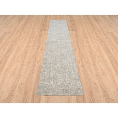 Modern and Contemporary Wool & Art Silk Hand Loomed Rug Beige No Border 2.7X12.0 -O063278