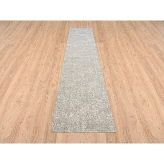 Modern and Contemporary Wool & Art Silk Hand Loomed Rug Beige No Border 2.7X12.0 -O063278