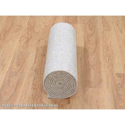 Modern and Contemporary Wool & Art Silk Hand Loomed Rug Beige No Border 2.7X12.0 -O063278