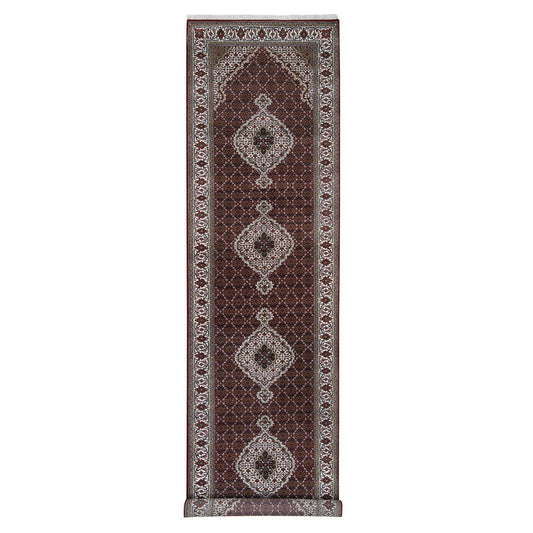 Fine Oriental Wool Hand Knotted Rug Red Ivory 4.1X16.0 -O063290