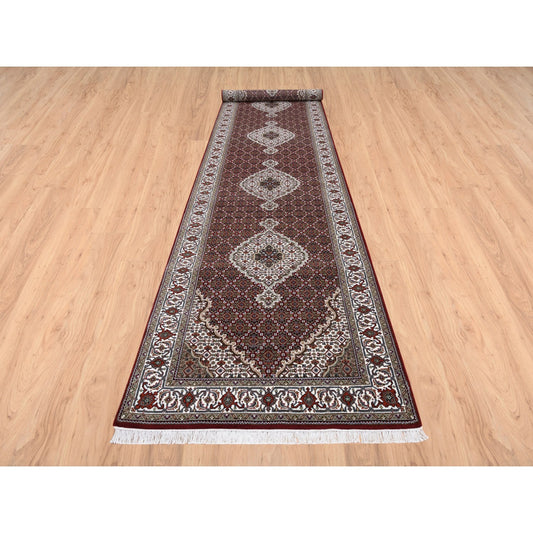 Fine Oriental Wool Hand Knotted Rug Red Ivory 4.1X16.0 -O063290