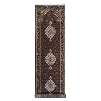 Fine Oriental Wool Hand Knotted Rug Black Black 4.2X20.0 -O063291