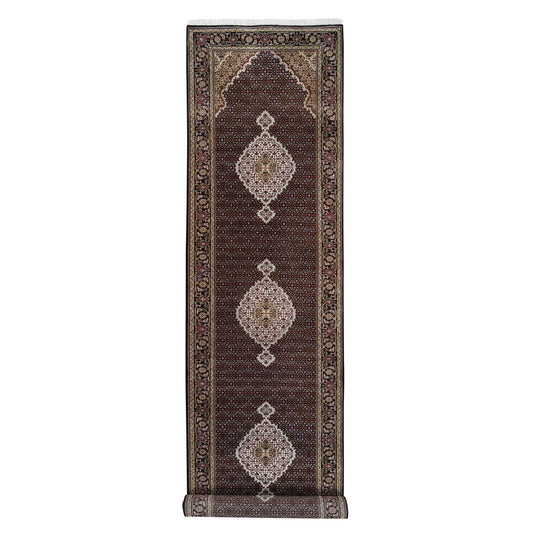 Fine Oriental Wool Hand Knotted Rug Black Black 4.2X20.0 -O063291