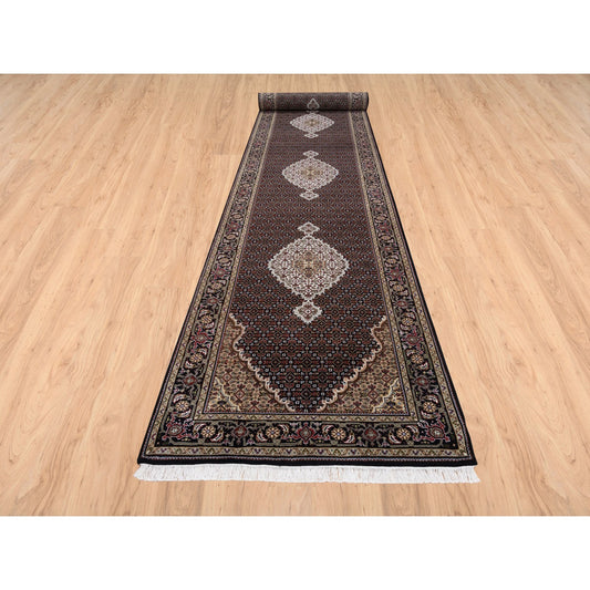 Fine Oriental Wool Hand Knotted Rug Black Black 4.2X20.0 -O063291
