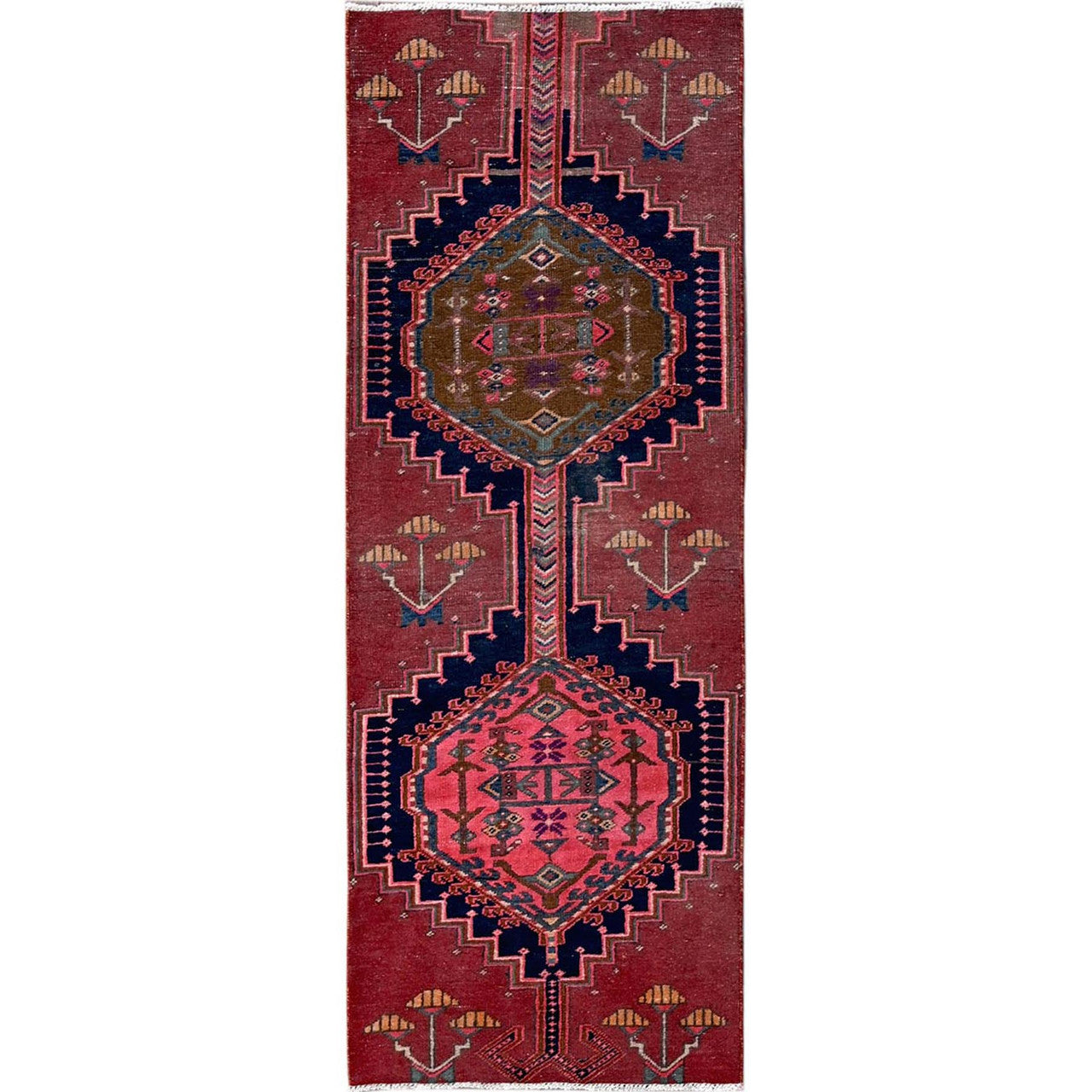 Overdyed & Vintage Wool Hand Knotted Rug Red 2.4x6.5 -O0632
