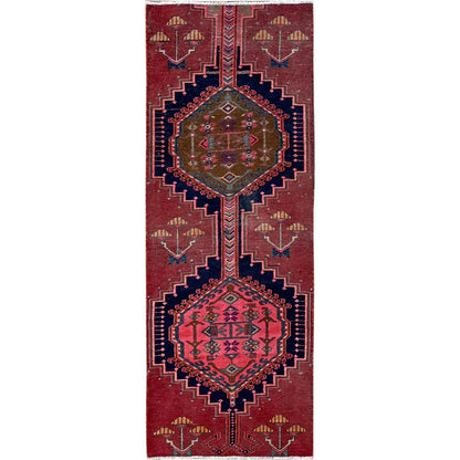 Overdyed & Vintage Wool Hand Knotted Rug Red 2.4x6.5 -O0632
