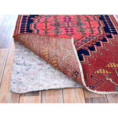 Overdyed & Vintage Wool Hand Knotted Rug Red 2.4x6.5 -O0632
