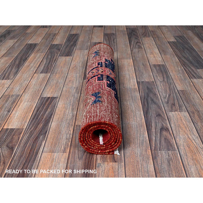Overdyed & Vintage Wool Hand Knotted Rug Red 2.4x6.5 -O0632