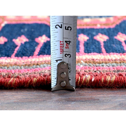 Overdyed & Vintage Wool Hand Knotted Rug Red 2.4x6.5 -O0632