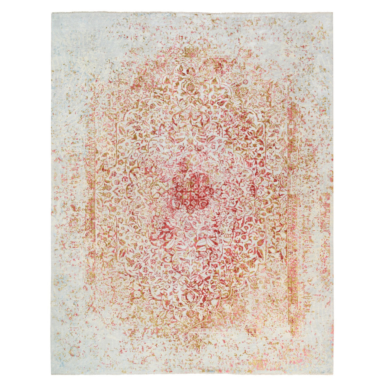 Ivory 12'1" x 15'0" Modern and Contemporary Hand knotted Wool/Silk Rug - Sku: O063304