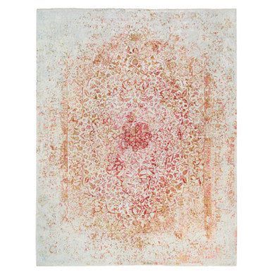 Modern and Contemporary Wool & Silk Hand Knotted Rug Ivory No Border 12.1X15.0 -O063304