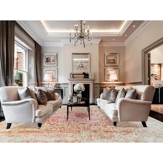 Modern and Contemporary Wool & Silk Hand Knotted Rug Ivory No Border 12.1X15.0 -O063304