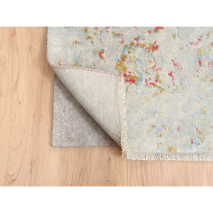 Modern and Contemporary Wool & Silk Hand Knotted Rug Ivory No Border 12.1X15.0 -O063304