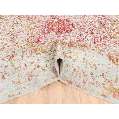 Modern and Contemporary Wool & Silk Hand Knotted Rug Ivory No Border 12.1X15.0 -O063304