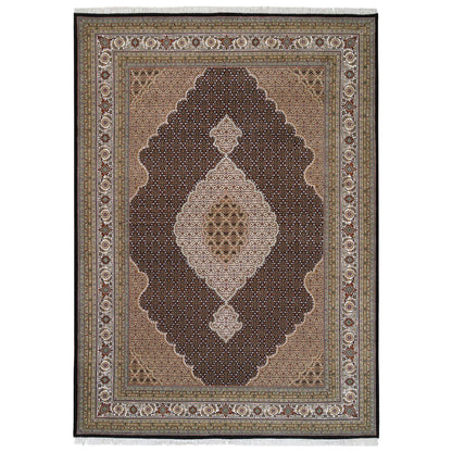 Fine Oriental Wool Hand Knotted Rug Black Ivory 8.6X12.2 -O063308