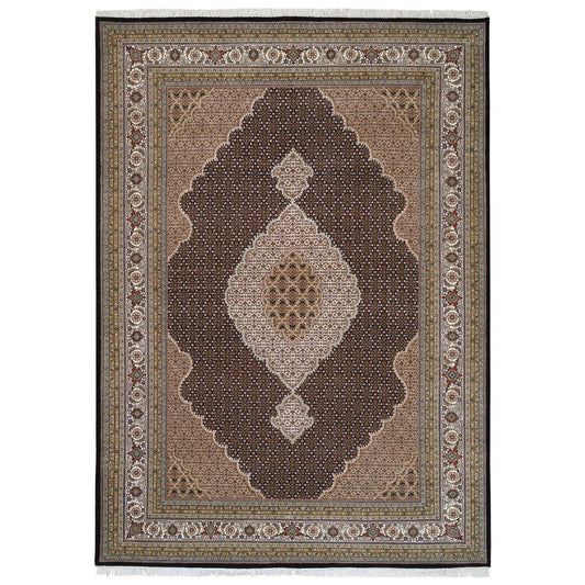 Fine Oriental Wool Hand Knotted Rug Black Ivory 8.6X12.2 -O063308