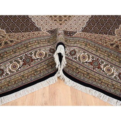 Fine Oriental Wool Hand Knotted Rug Black Ivory 8.6X12.2 -O063308
