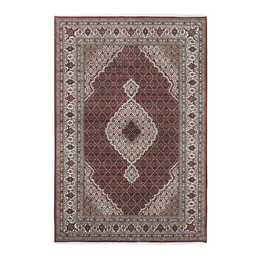 Fine Oriental Wool Hand Knotted Rug Red Ivory 5.9X9.0 -O063318