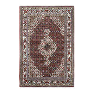 Fine Oriental Wool Hand Knotted Rug Red Ivory 5.9X9.0 -O063318