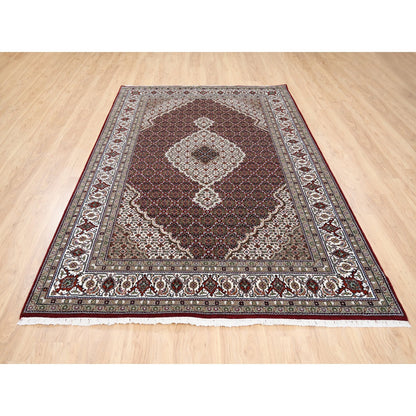 Fine Oriental Wool Hand Knotted Rug Red Ivory 5.9X9.0 -O063318