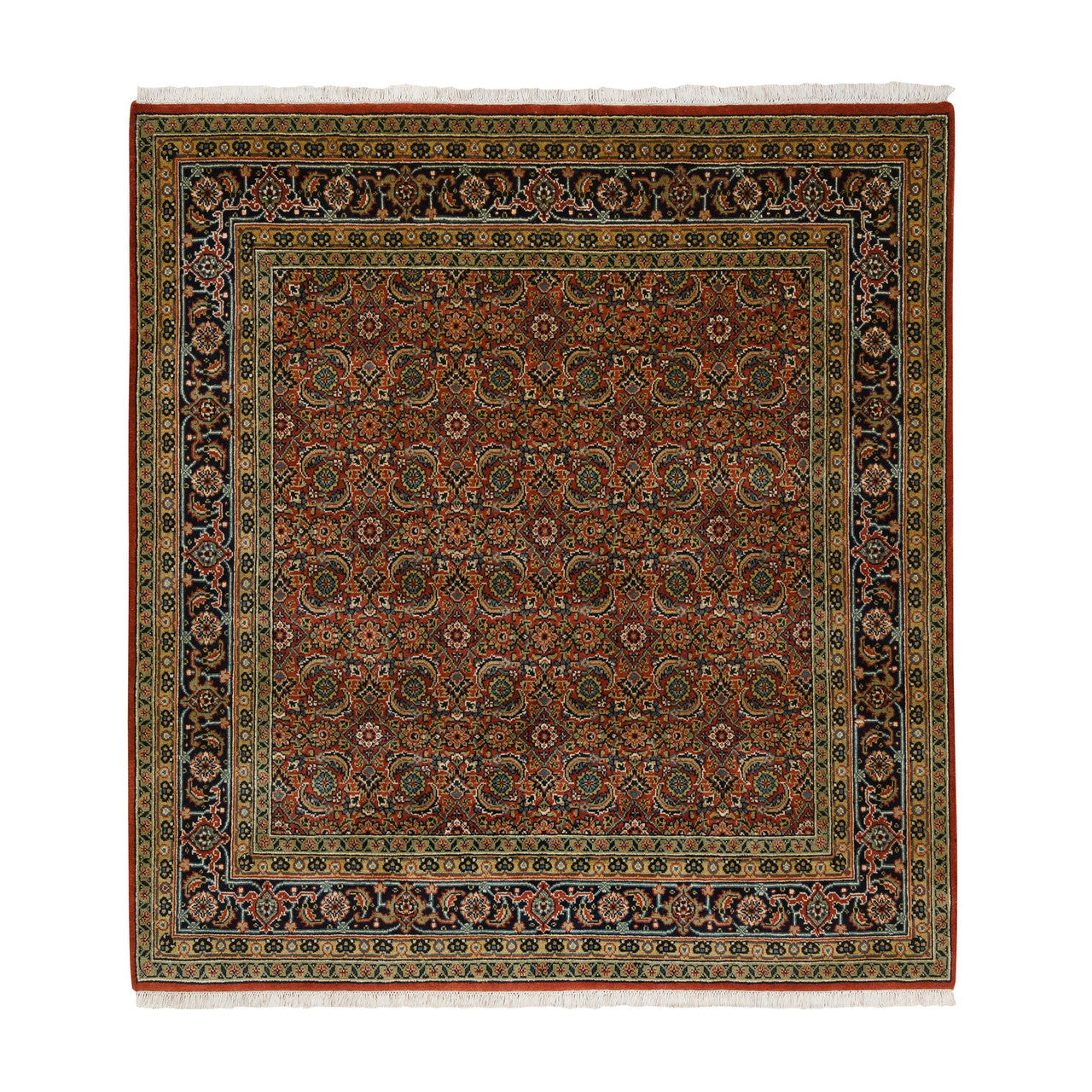 Fine Oriental Wool Hand Knotted Rug Red Midnight Blue 6.1X6.1 -O063319