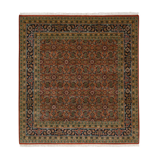Fine Oriental Wool Hand Knotted Rug Red Midnight Blue 6.1X6.1 -O063319