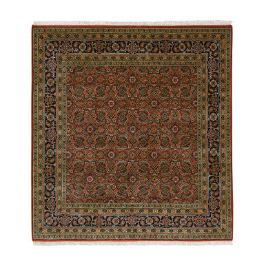 Fine Oriental Wool Hand Knotted Rug Red Midnight Blue 6.1X6.1 -O063319
