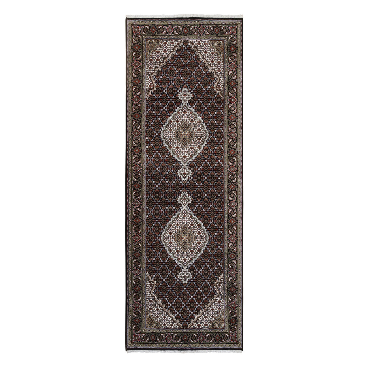 Fine Oriental Wool Hand Knotted Rug Black Black 3.10X10.4 -O063320