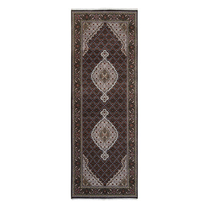 Fine Oriental Wool Hand Knotted Rug Black Black 3.10X10.4 -O063320