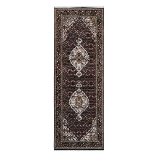 Fine Oriental Wool Hand Knotted Rug Black Black 3.10X10.4 -O063320