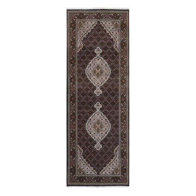 Fine Oriental Wool Hand Knotted Rug Black Black 3.10X10.4 -O063320