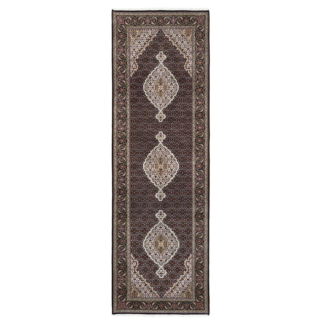 Fine Oriental Wool Hand Knotted Rug Black Black 3.9X12.0 -O063335