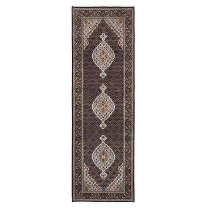 Fine Oriental Wool Hand Knotted Rug Black Black 3.9X12.0 -O063335